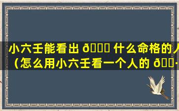 小六壬能看出 🐝 什么命格的人（怎么用小六壬看一个人的 🕷 命运）